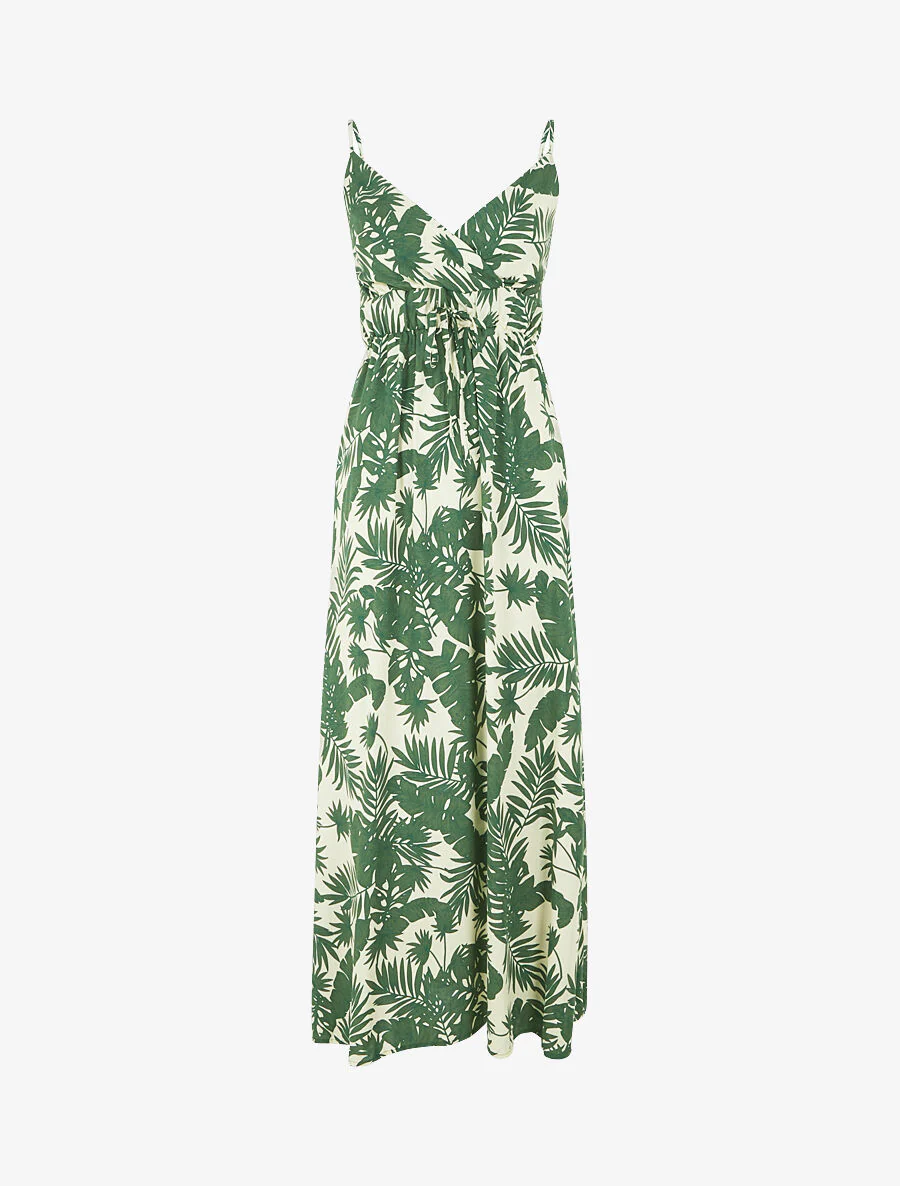 Lange jurk met bladerenprint - Beige