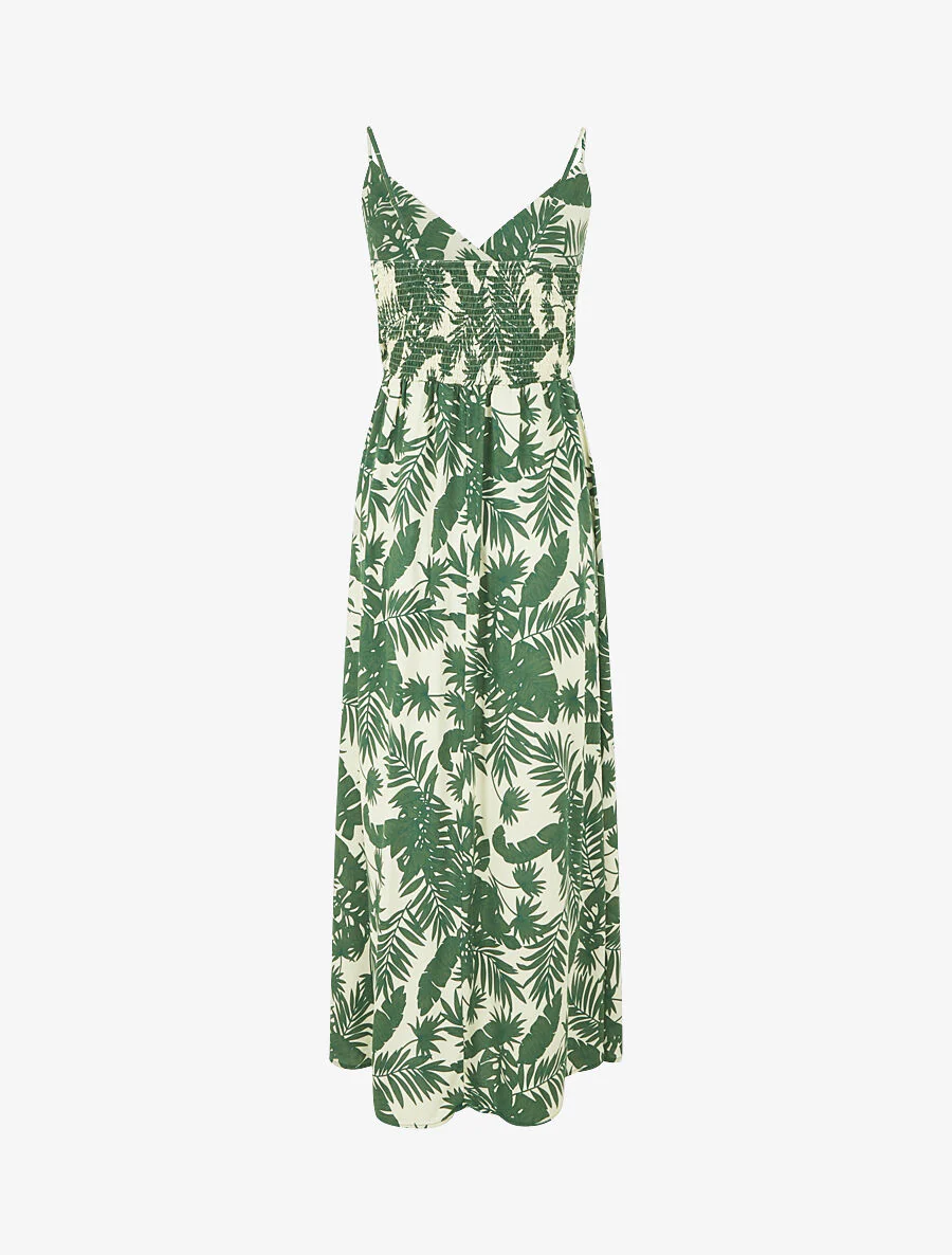 Lange jurk met bladerenprint - Beige - Image 2