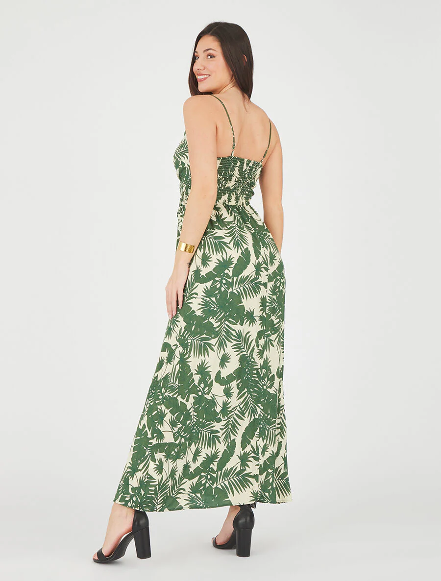 Lange jurk met bladerenprint - Beige - Image 5