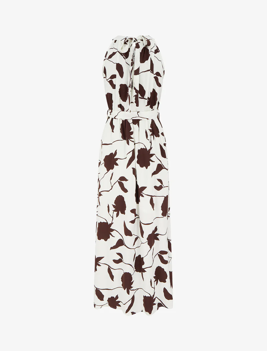 Lange jurk met bloemenprint en elastiek - Bruin - Image 2