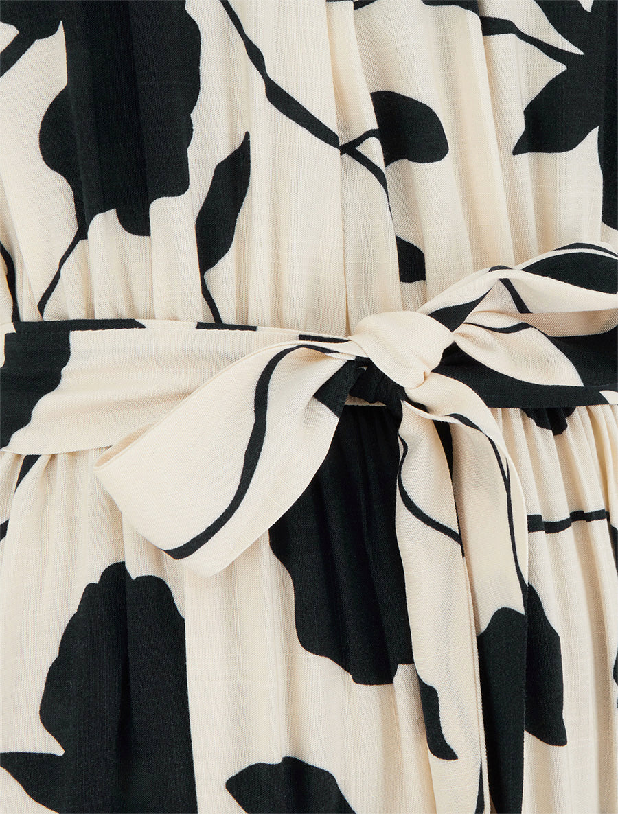 Lange jurk met bloemenprint en elastiek - Zwart - Image 3