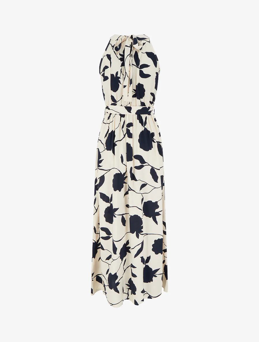 Lange jurk met bloemenprint en elastiek - Marine - Image 2
