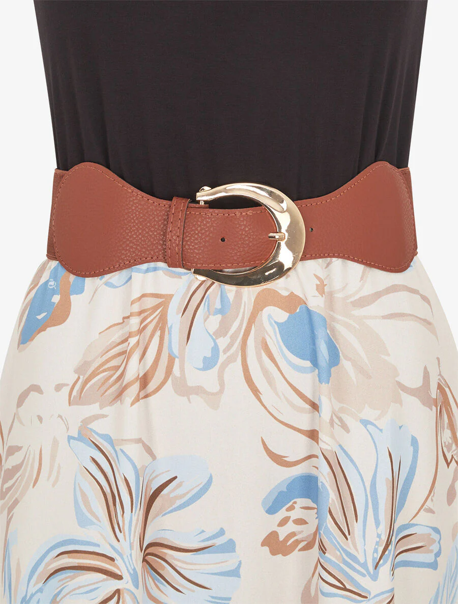 Lange jurk met bloemenprint en geborduurde bandjes - Beige - Image 3