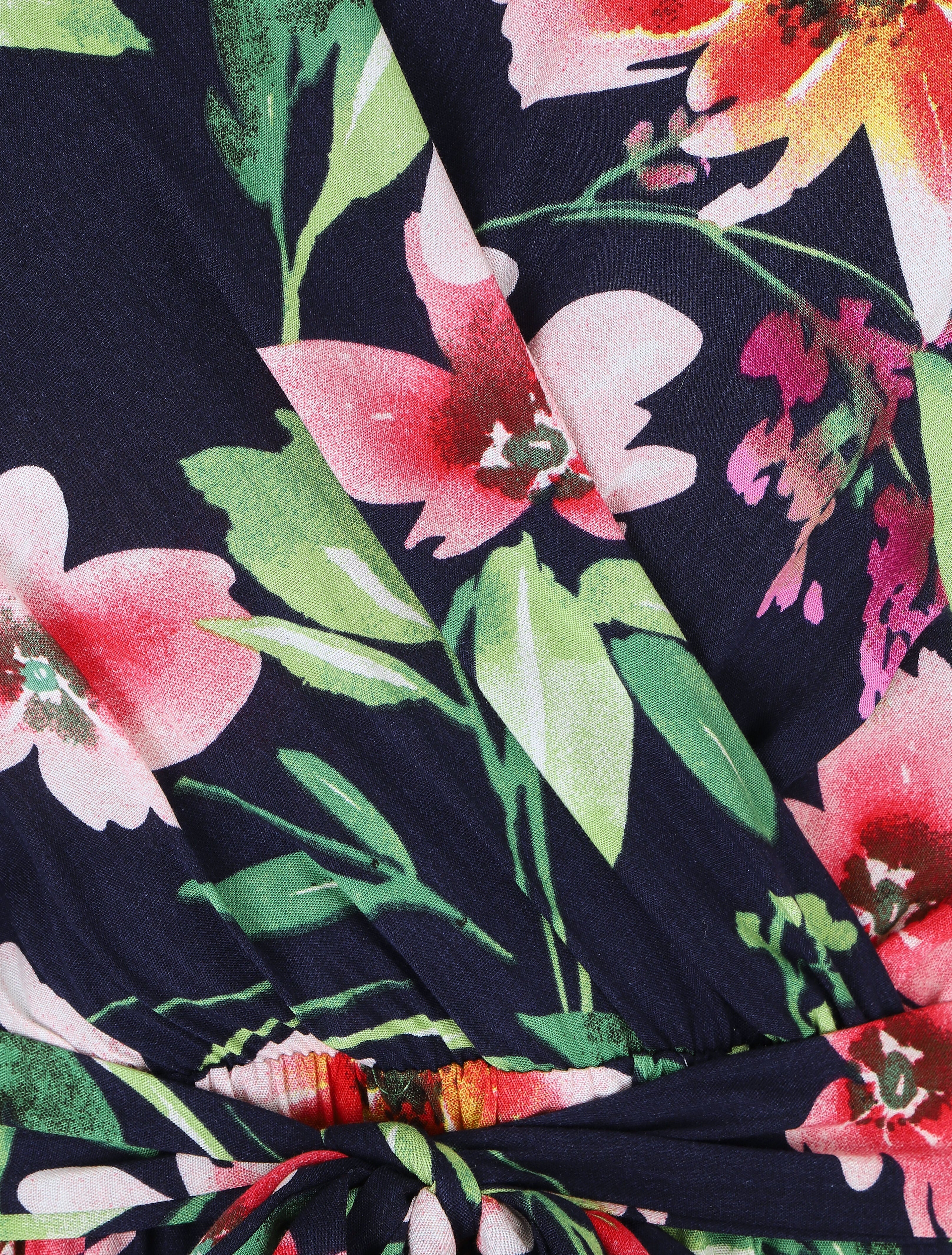 Lange jurk met bloemenprint - Marineblauw - Image 3