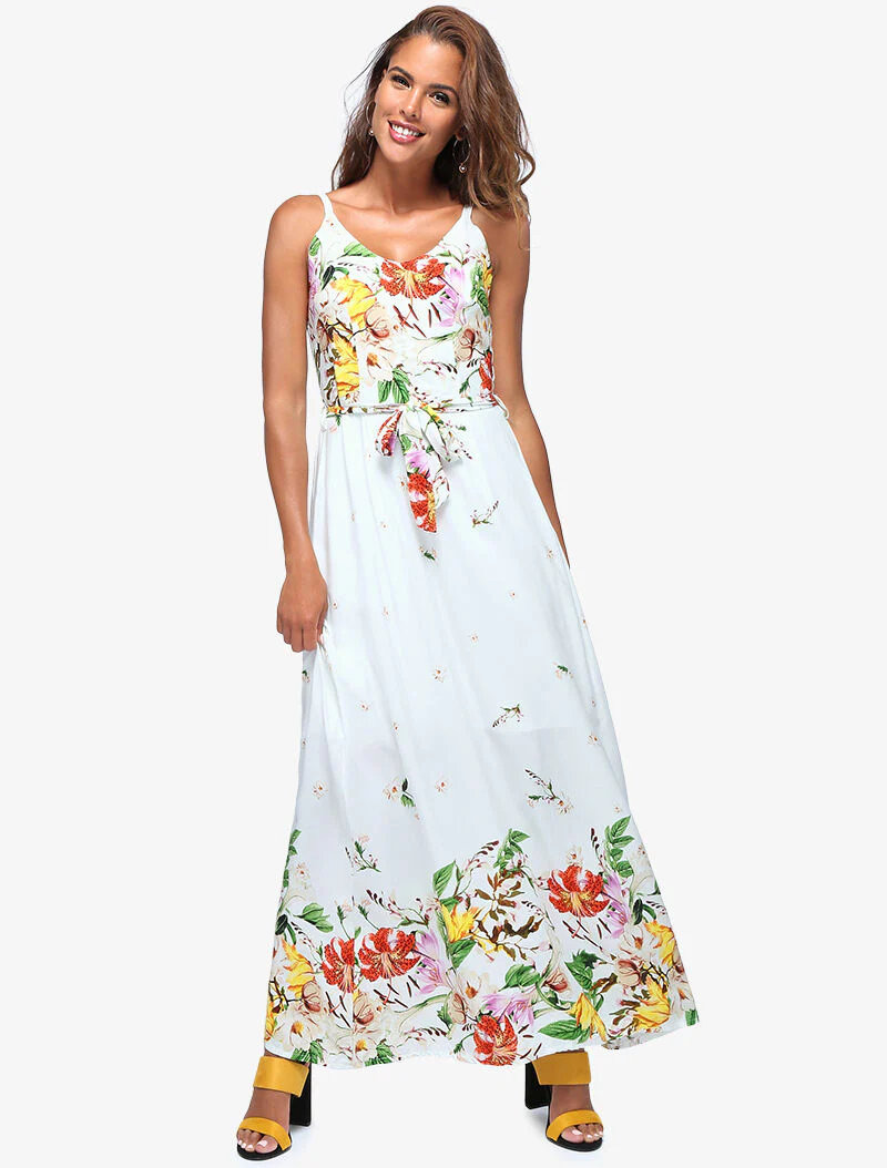 Lange jurk met bloemenprint - wit - Image 3