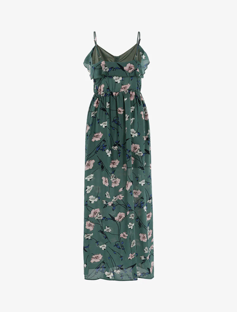 Lange jurk met bloemenprint - groen - Image 2