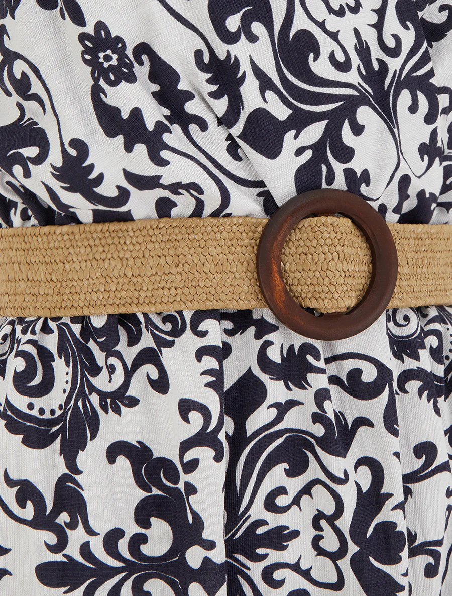 Lange jurk met blote rug en arabesk print - Marine - Image 3