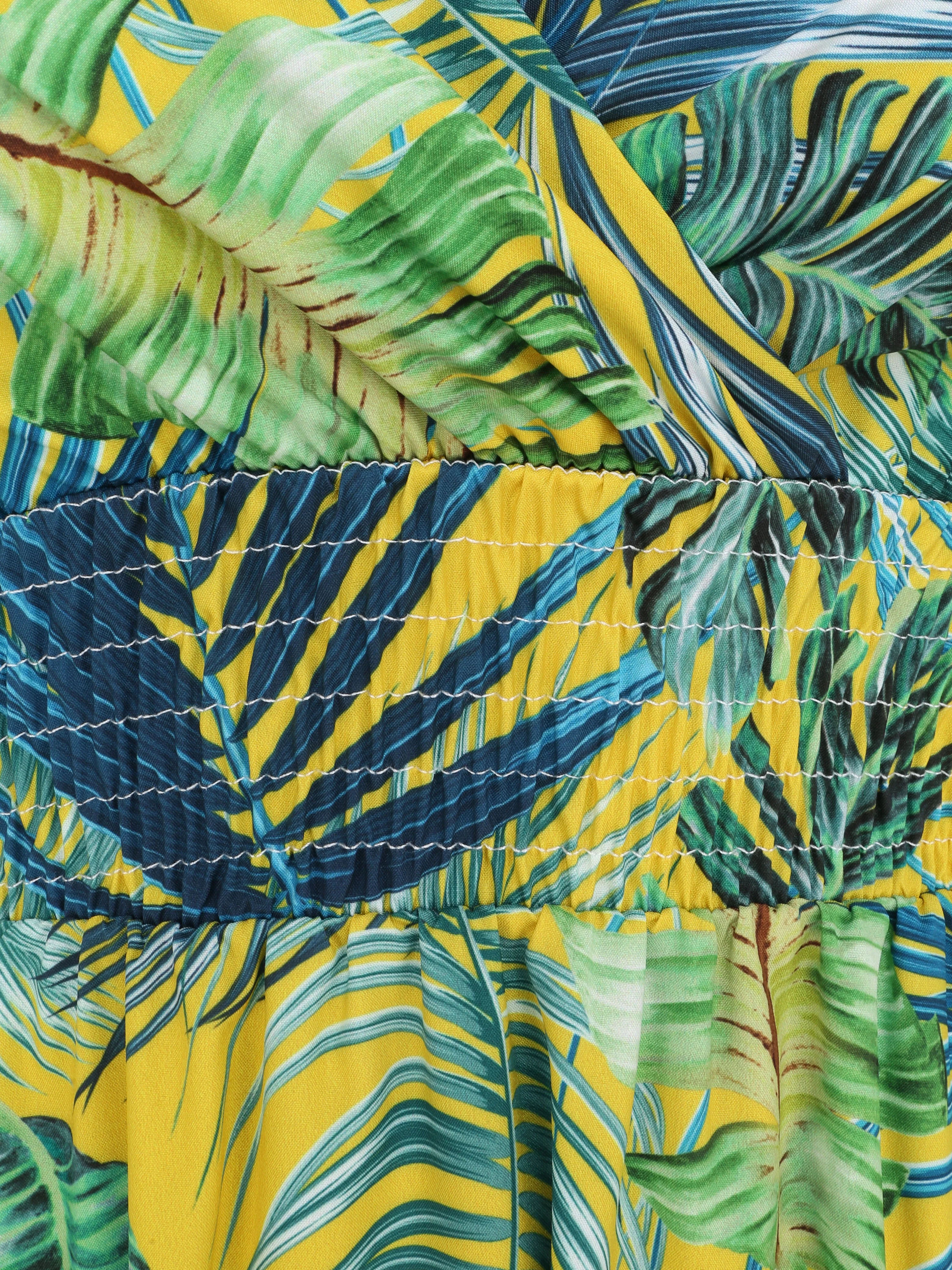 Lange jurk met een hartvormige halslijn met tropische bloemenprint - Geel - Image 3