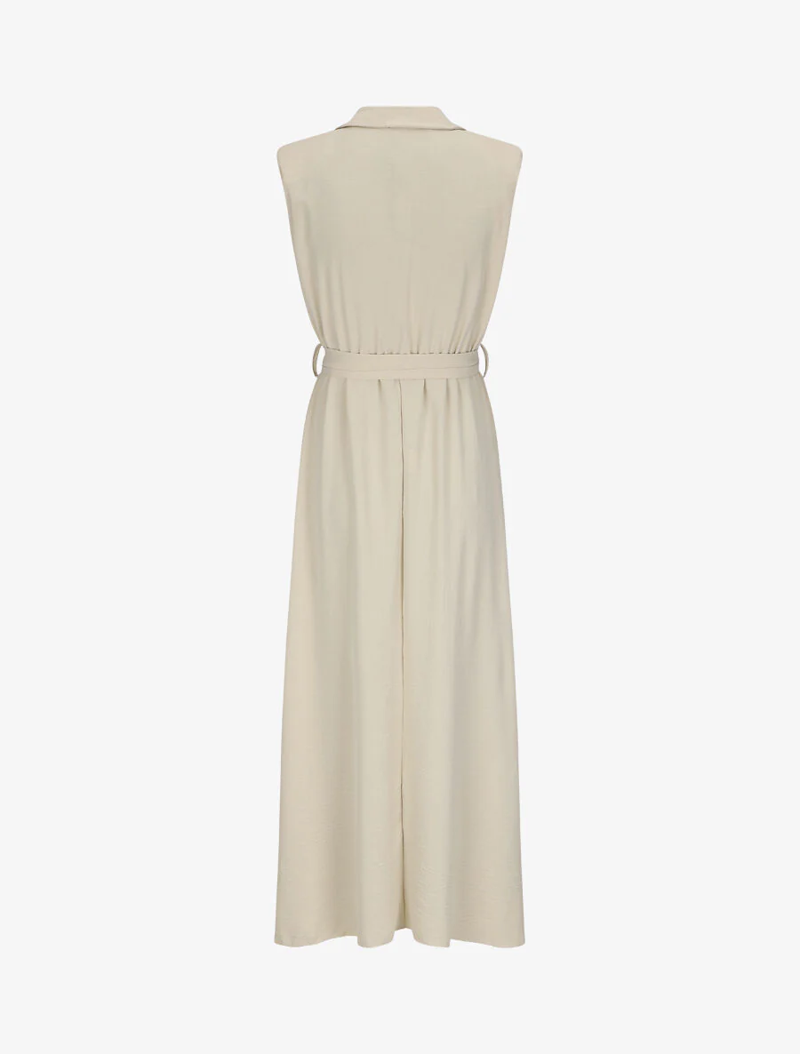 Lange jurk met schoudervullingen linnen effect - Beige - Image 2