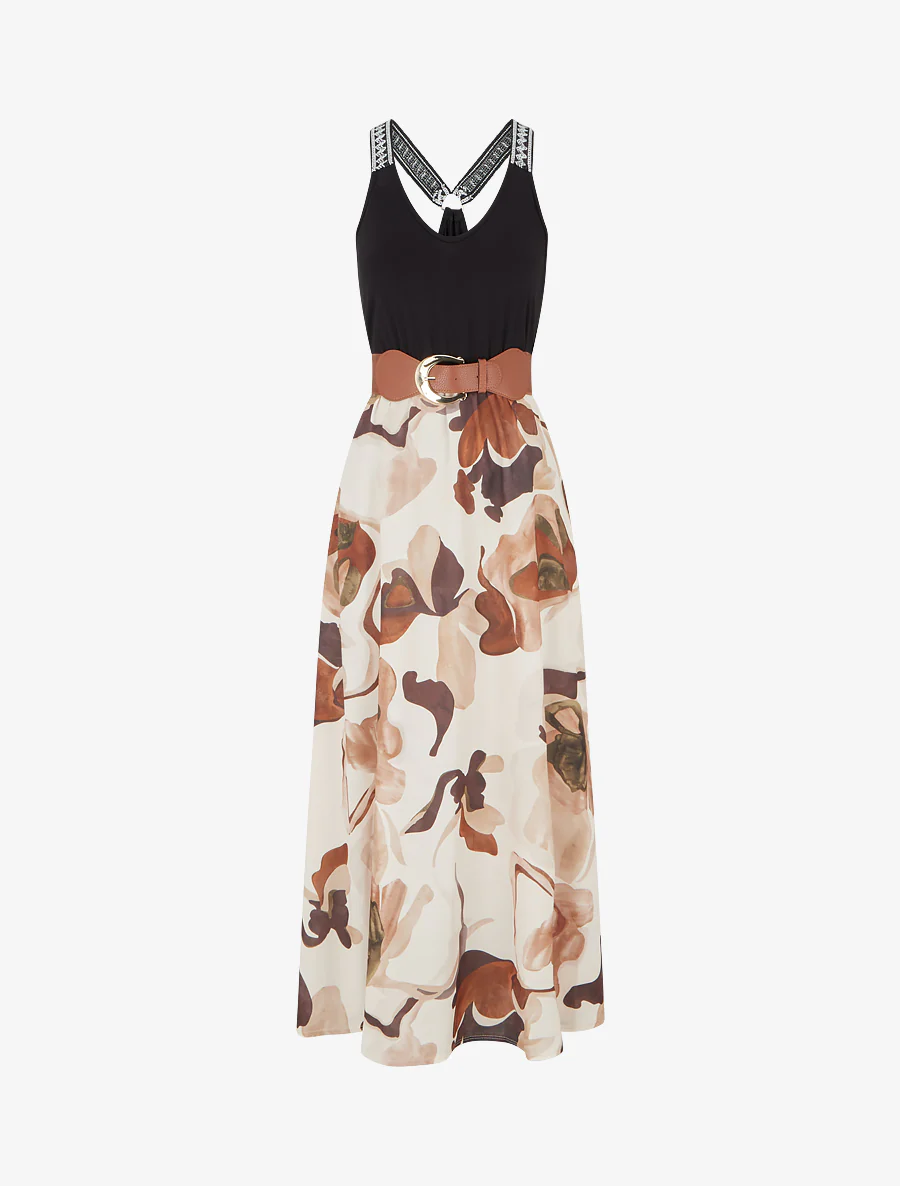 Lange jurk met fantasieprint - Beige