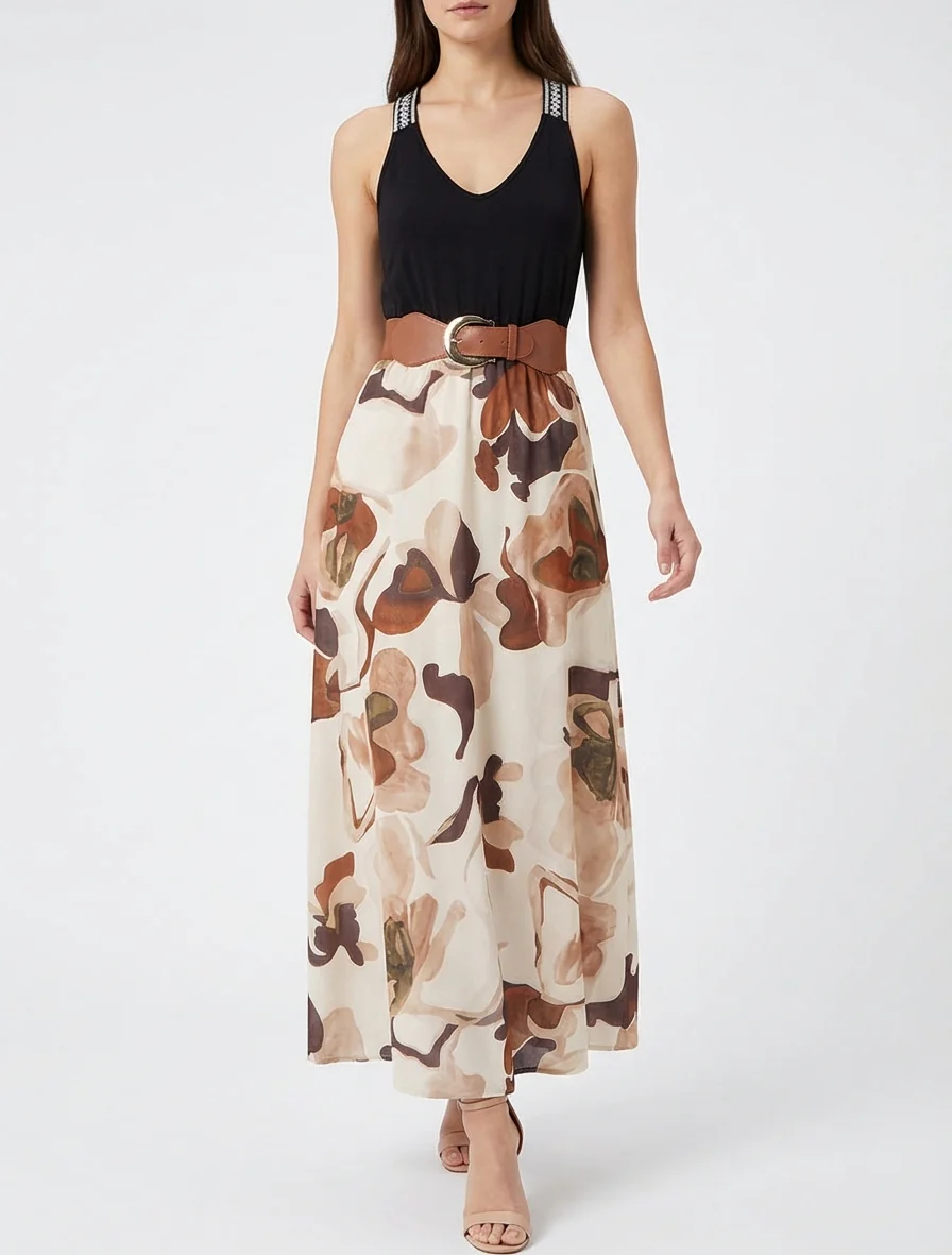 Lange jurk met fantasieprint - Beige - Image 4