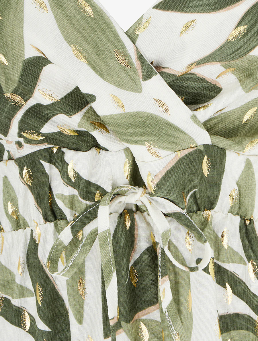 Lange jurk met gestileerde print en iriserend detail. - Groen - Image 3