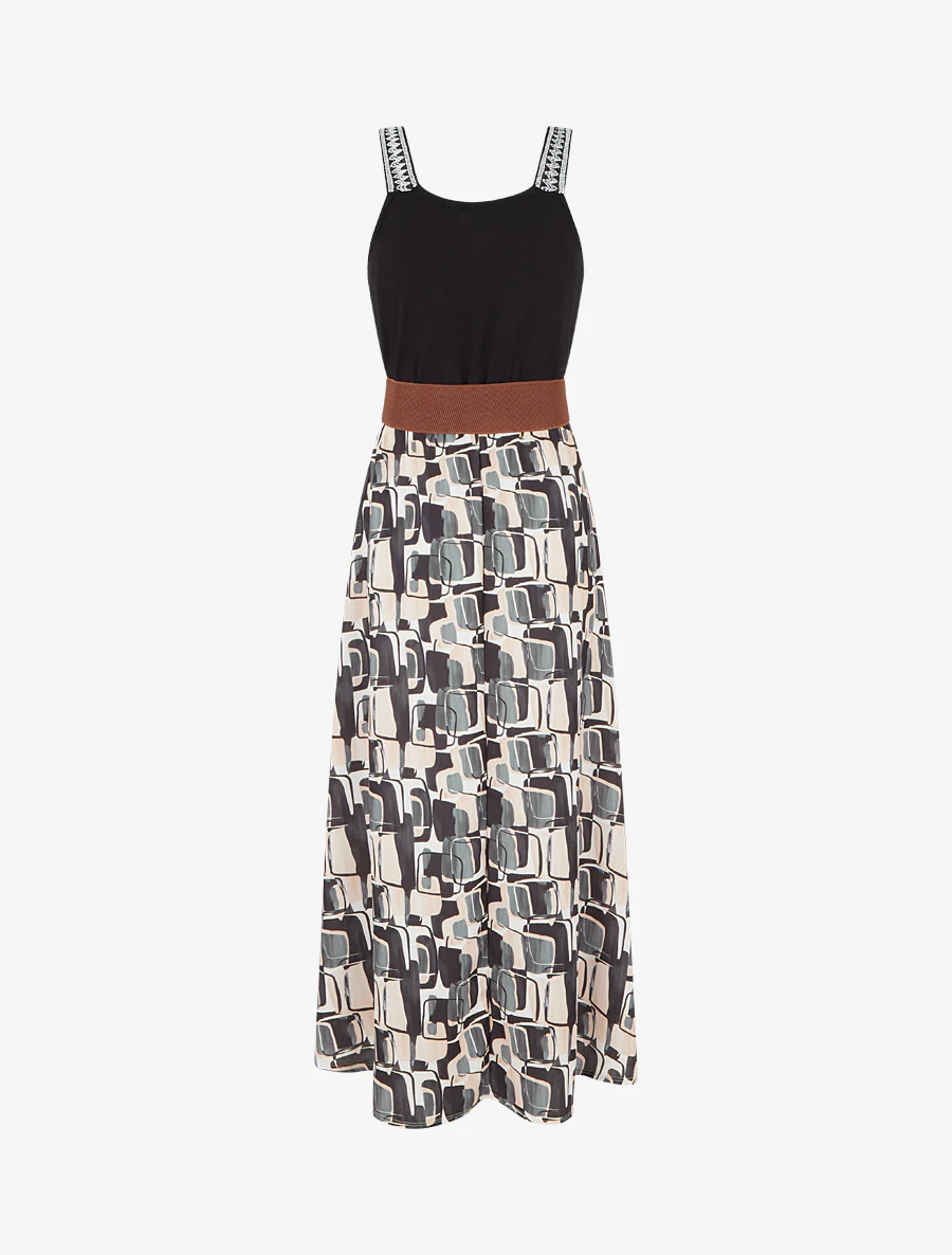 Lange jurk met grafische print - Zwart - Image 2