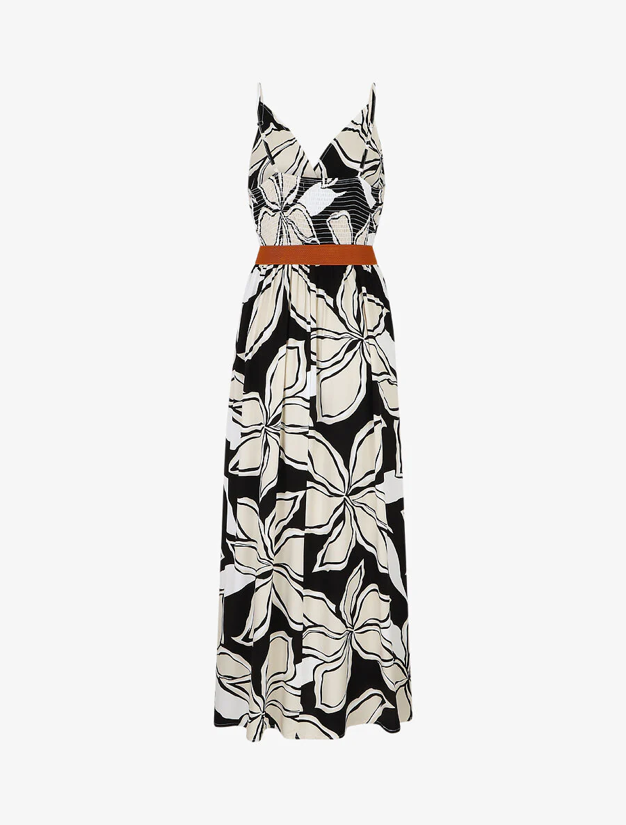Lange jurk met grote bloemenprint - Zwart - Image 2