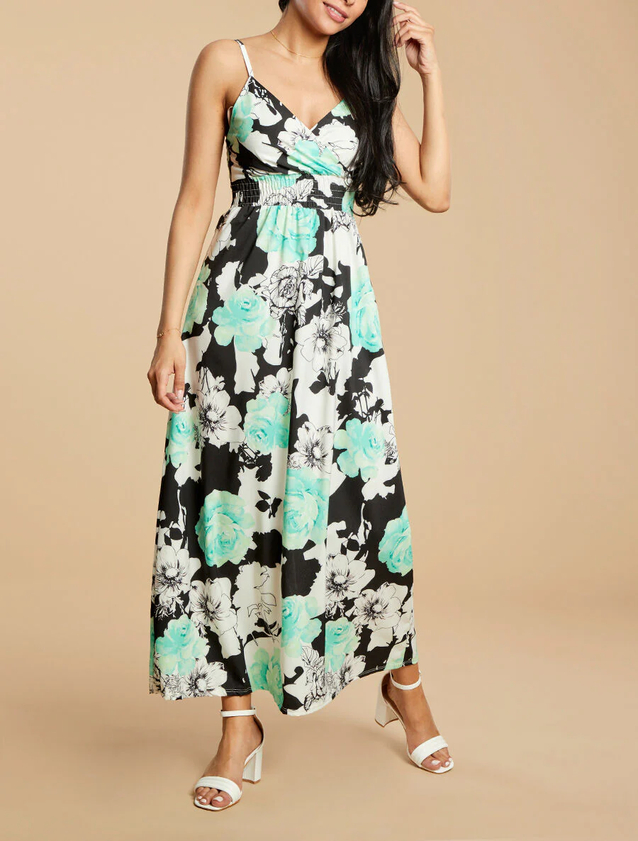 Lange jurk met grote rozenprint - Watergroen - Image 4