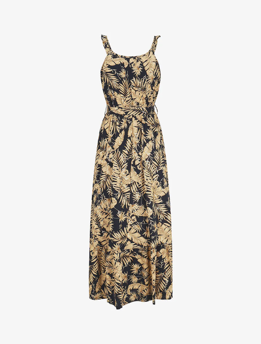 Lange jurk met iriserende tropische print en bandjes - Marineblauw - Image 2