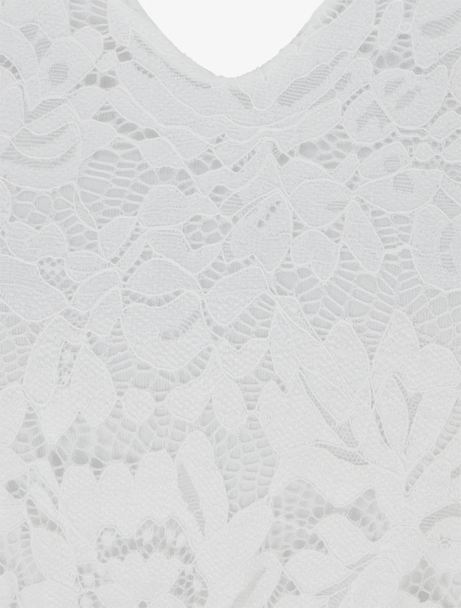 Lange jurk met kant en bladenprint - Beige - Image 3