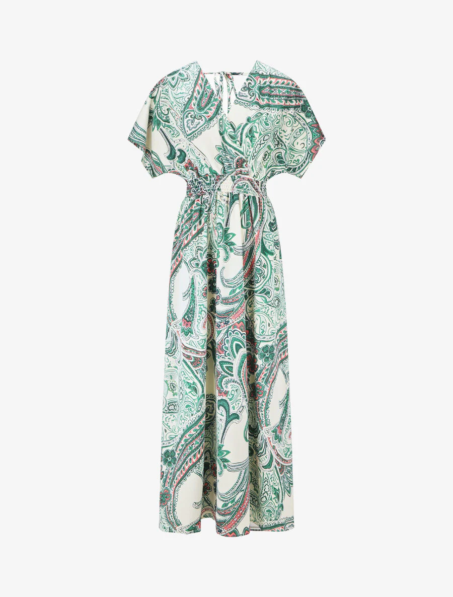 Lange jurk met korte mouwen en paisleyprint - groen
