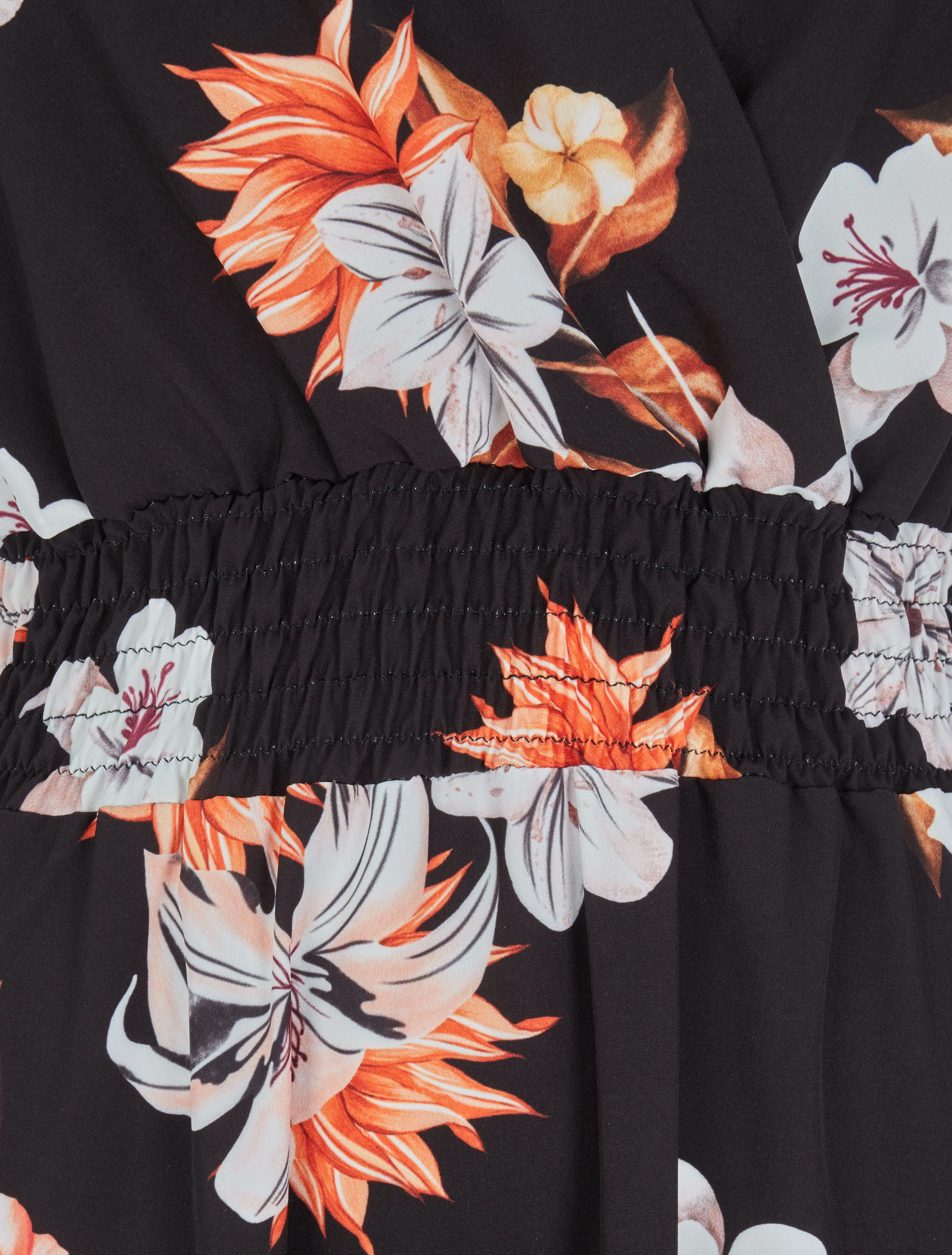 Lange jurk met lelieboeketprint en vlindermouwen - Zwart - Image 3
