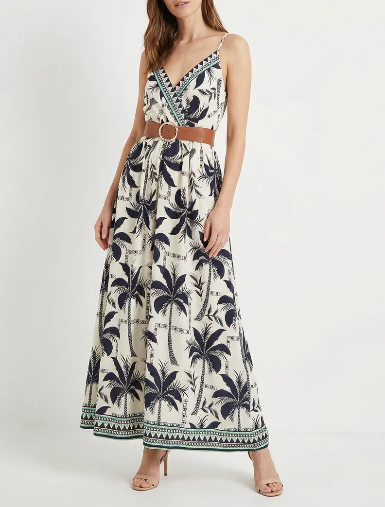 Lange jurk met palmprint - Marine - Image 4