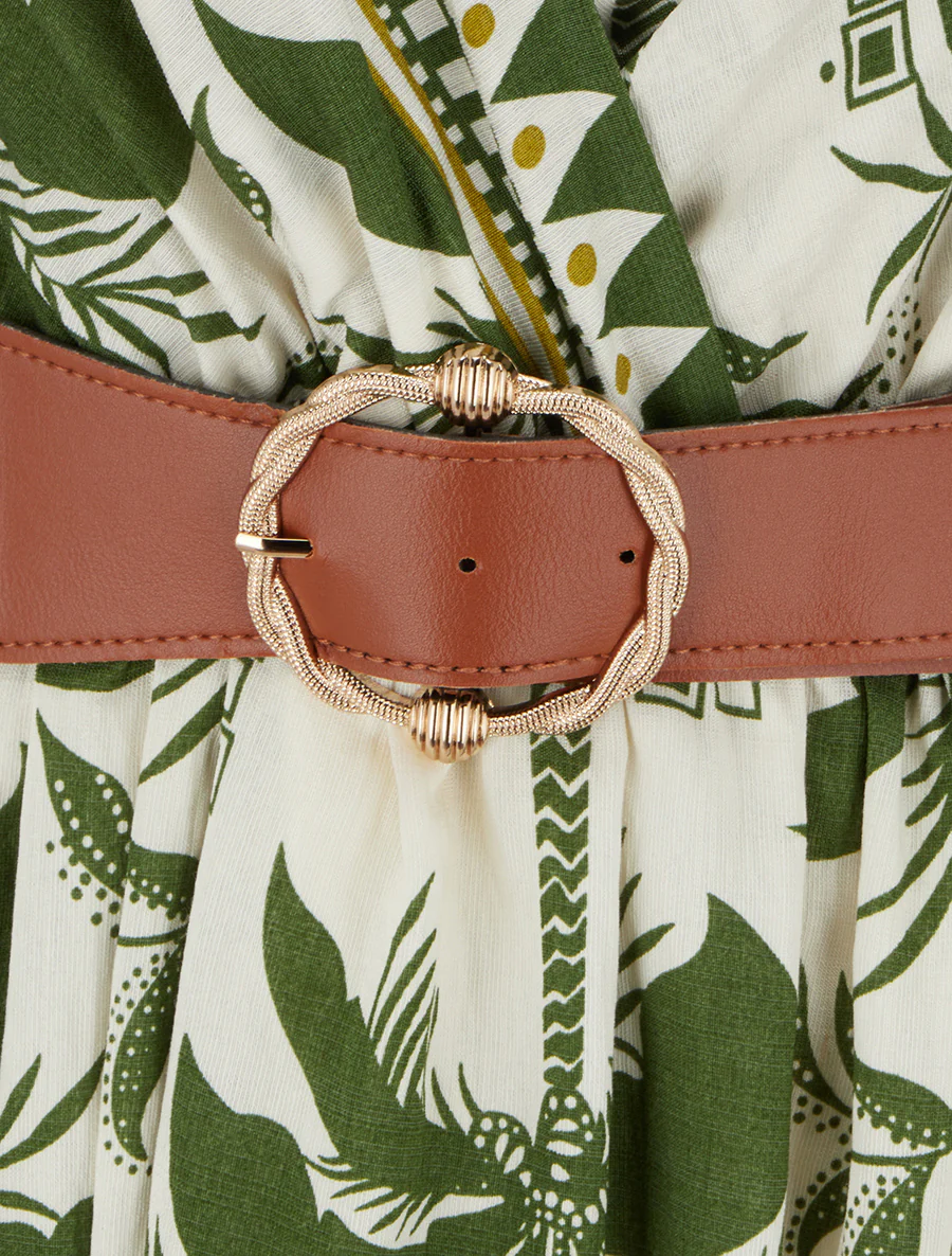Lange jurk met palmprint - Kaki - Image 3