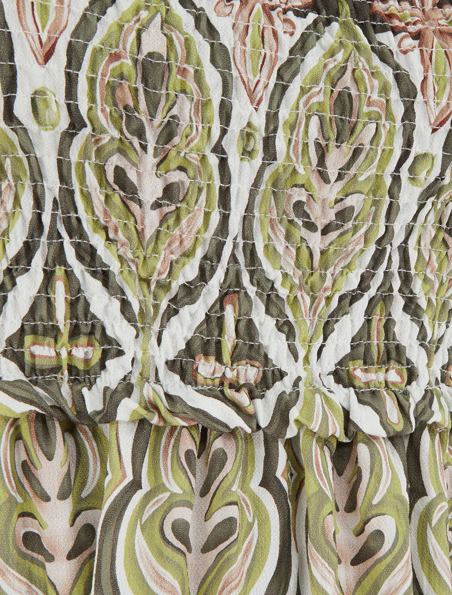 Lange jurk met parelbandjes en fantasieprint. - Kaki - Image 3