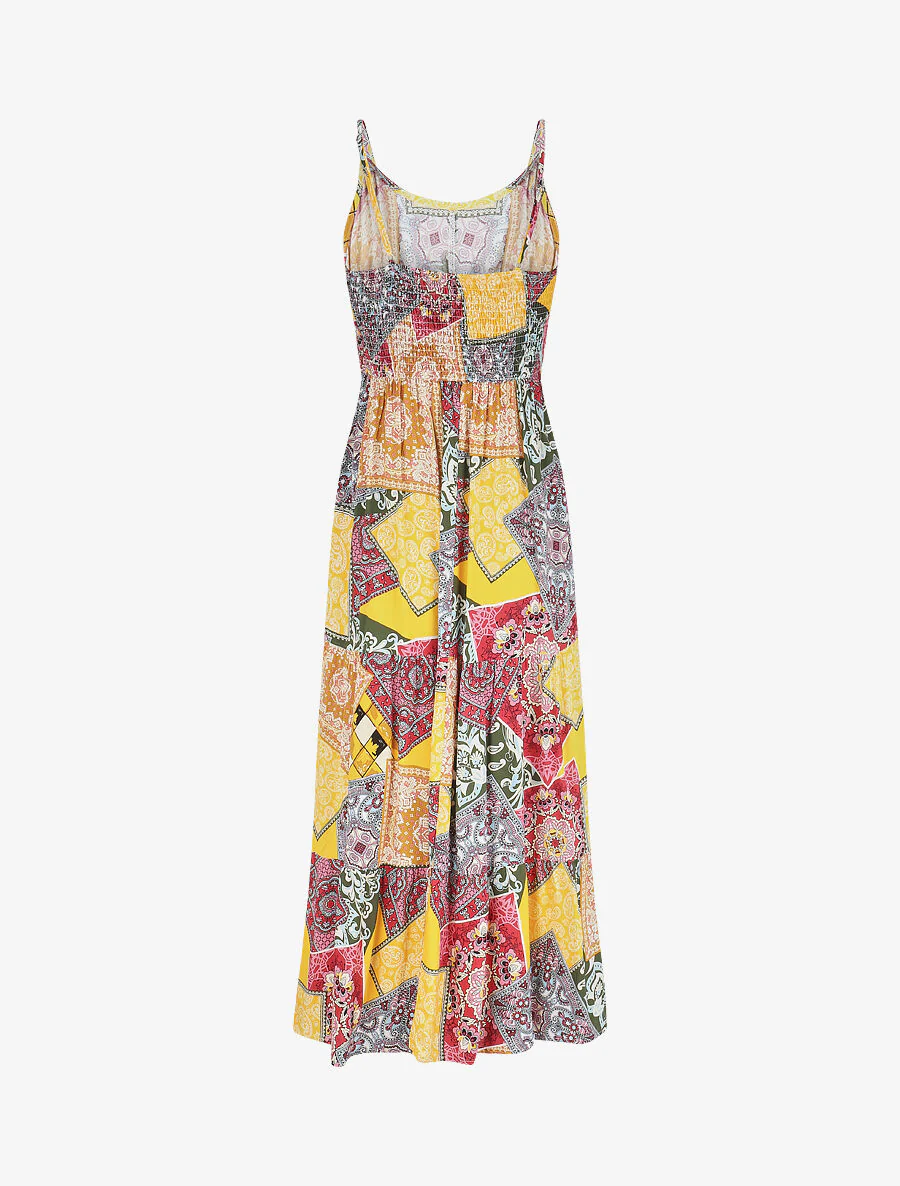 Lange jurk met patchwork en dunne bandjes - geel - Image 2