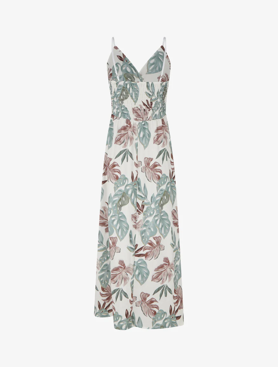 Lange jurk met smalle bandjes en tropische print - Kaki - Image 2