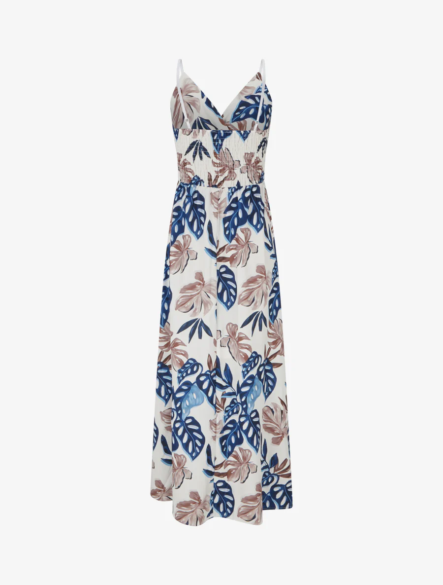 Lange jurk met smalle bandjes en tropische print - Marine - Image 2