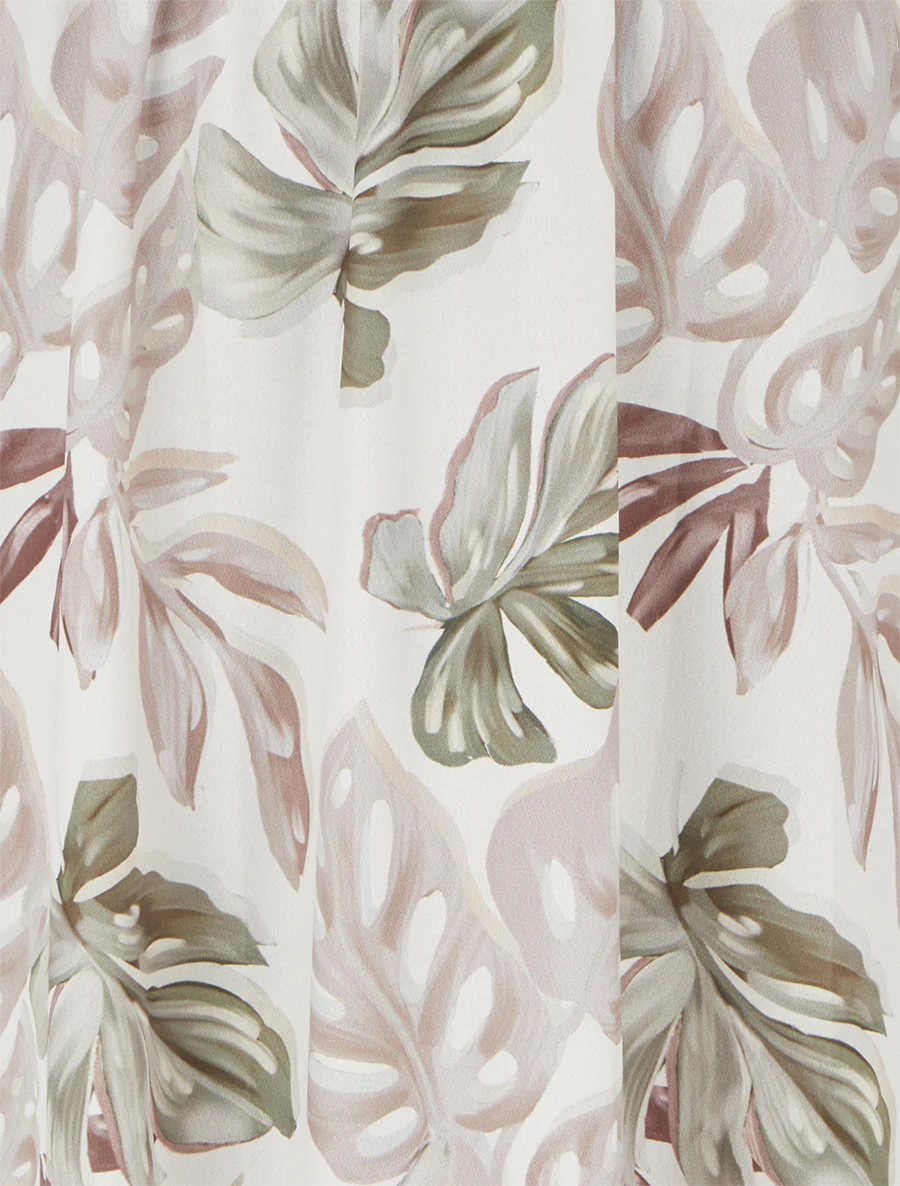 Lange jurk met smalle bandjes en tropische print - Beige - Image 3