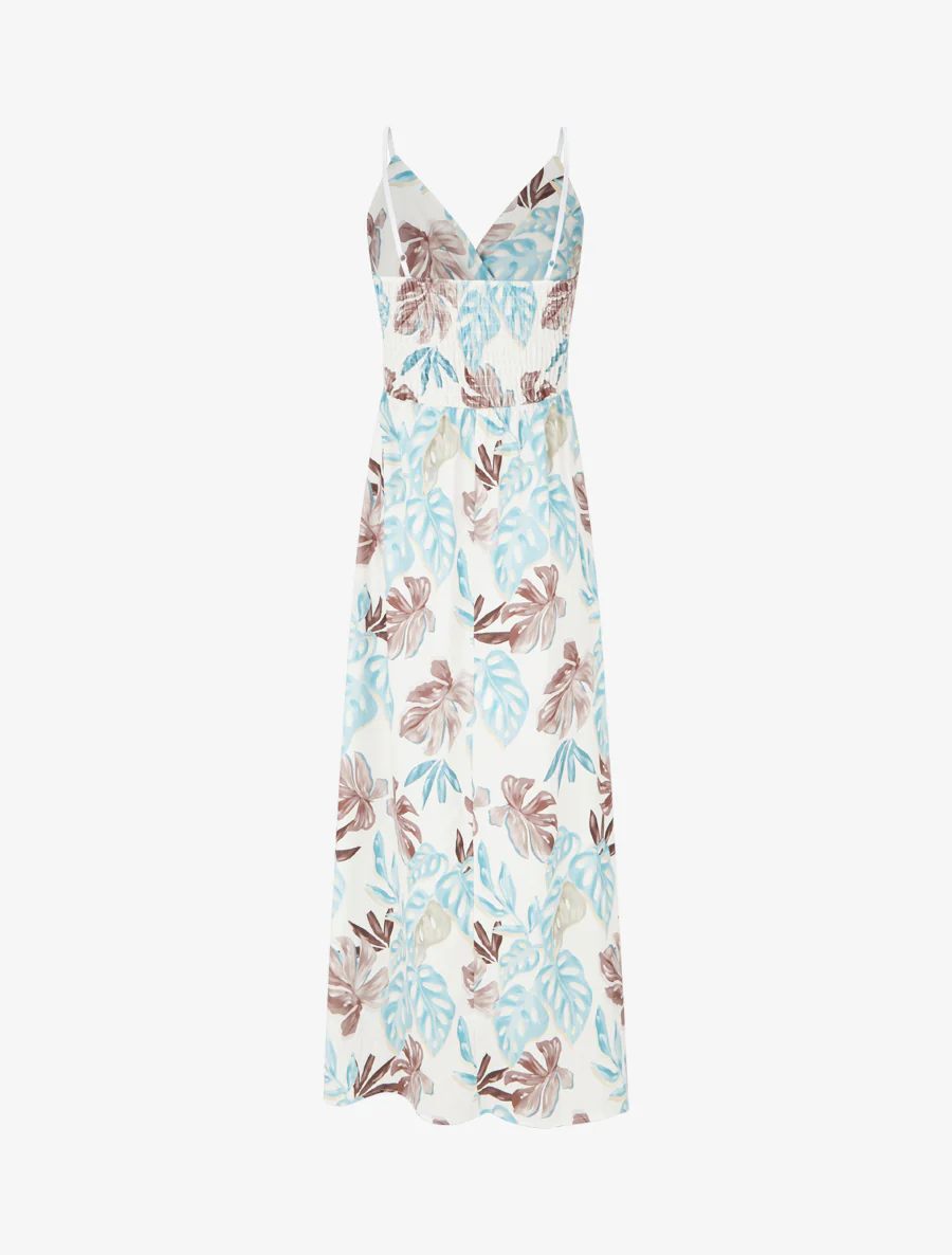 Lange jurk met smalle bandjes en tropische print - Lichtblauw - Image 2