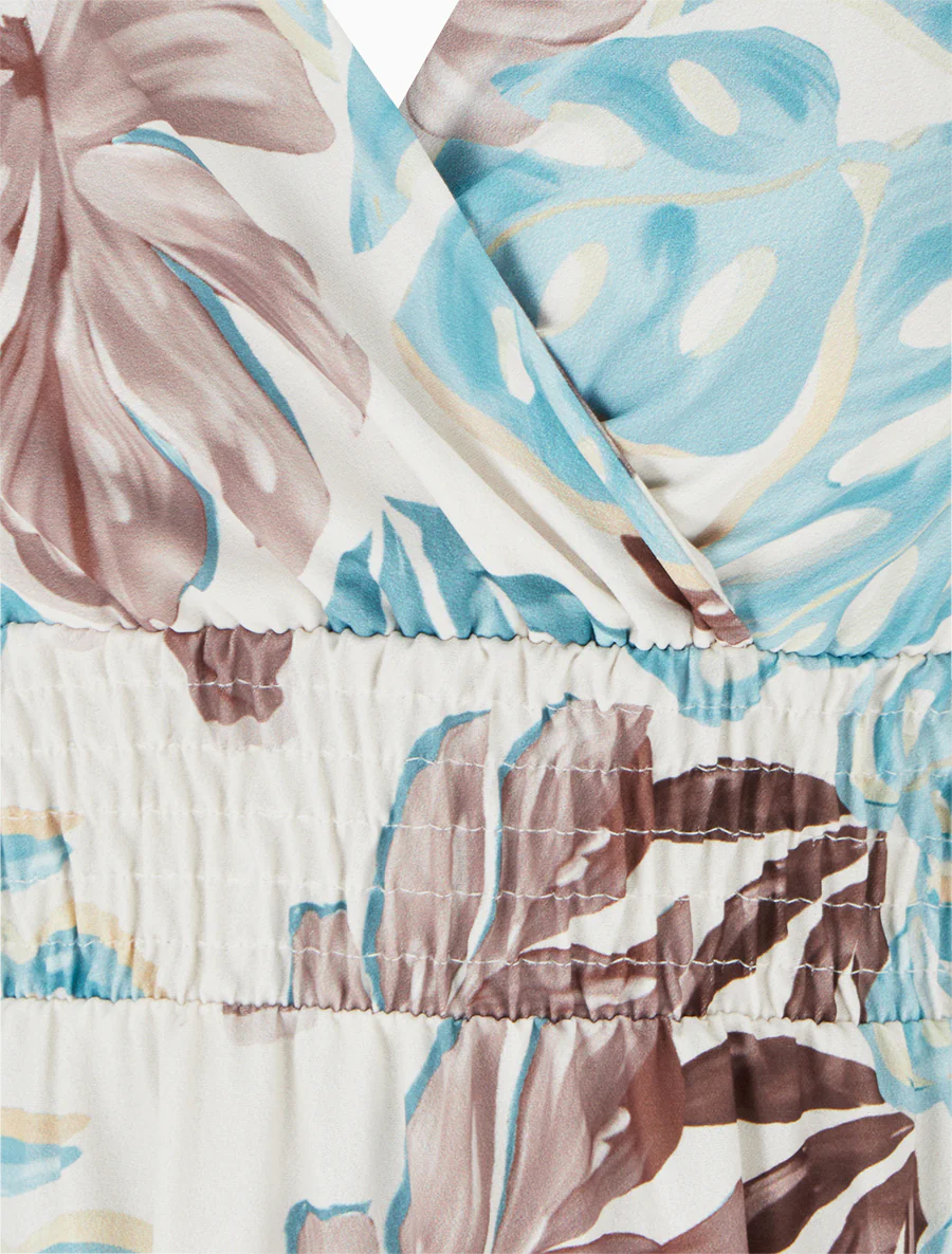 Lange jurk met smalle bandjes en tropische print - Lichtblauw - Image 3