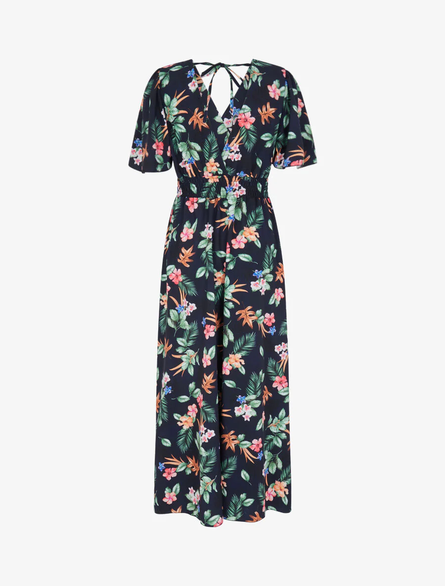Lange jurk met tiarebloemenprint en vlindermouwen - Nachtblauw - Image 2