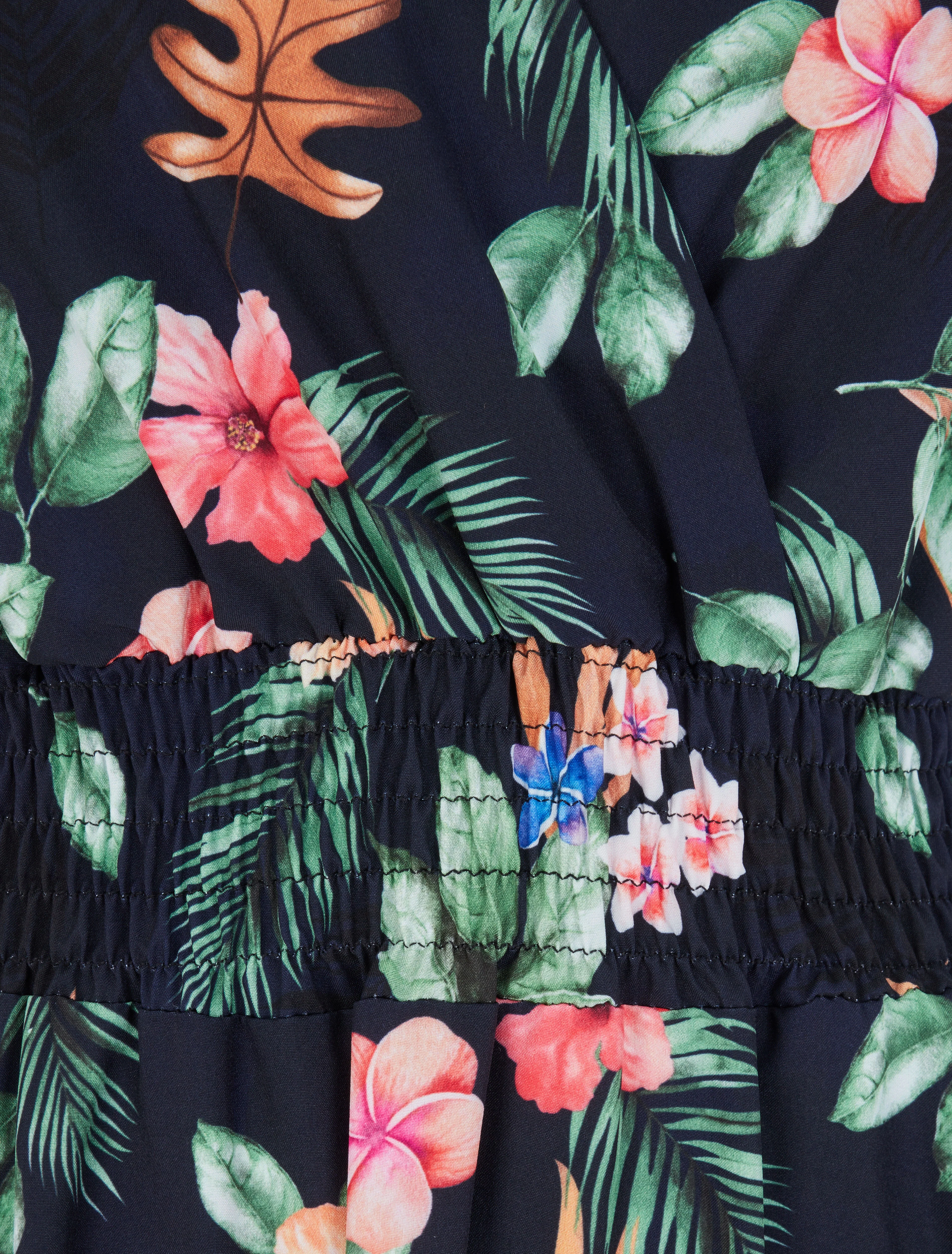 Lange jurk met tiarebloemenprint en vlindermouwen - Nachtblauw - Image 3