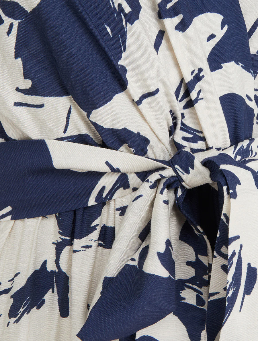 Lange jurk met tropische bloemenprint en korte mouwen - Marine - Image 4