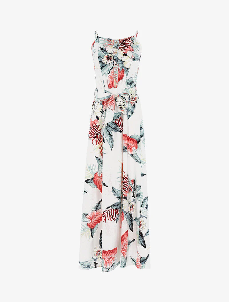 Lange jurk met tropische print - wit