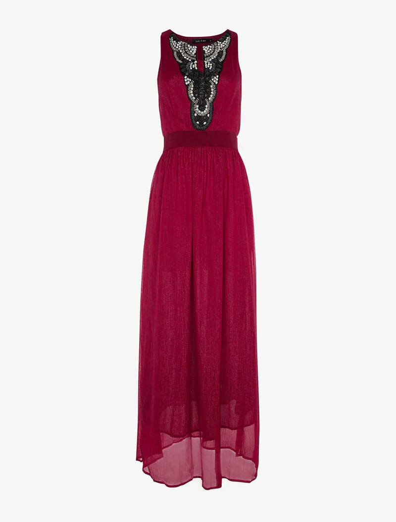 Lange jurk met sieraden borststuk - bordeaux