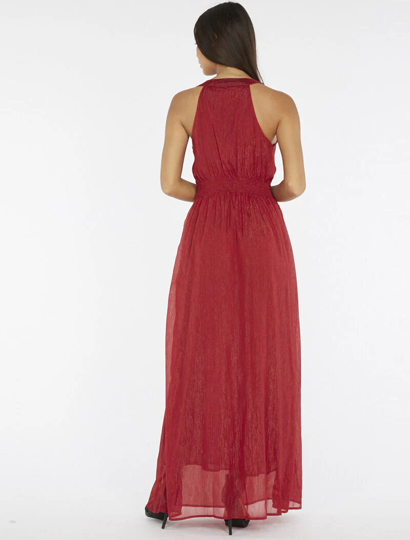 Lange jurk met sieraden borststuk - bordeaux - Image 4