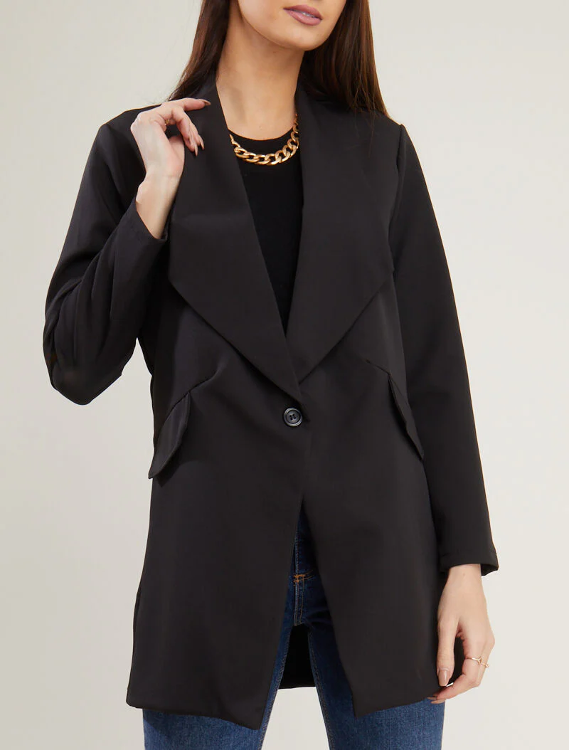 Lange knoopsluiting blazer - zwart