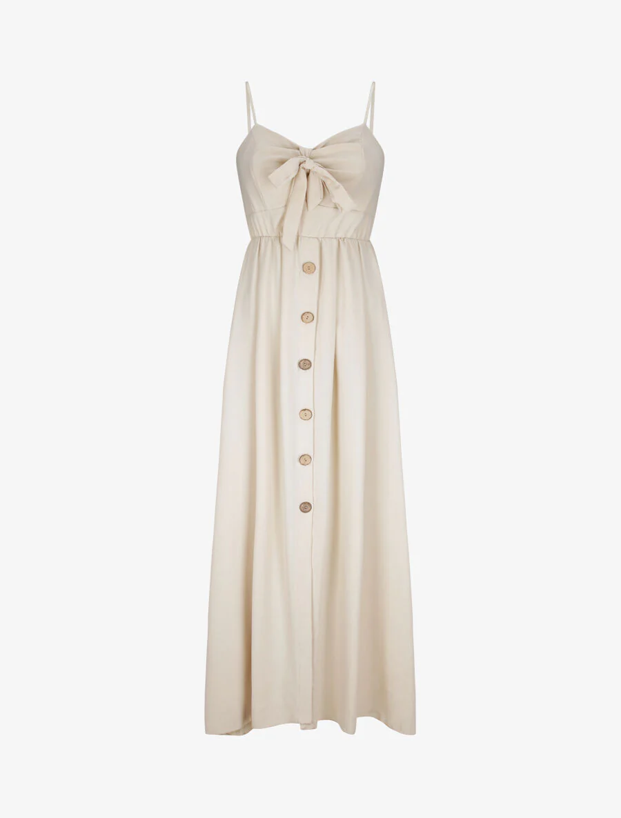 Lange knopstijl jurk - Beige