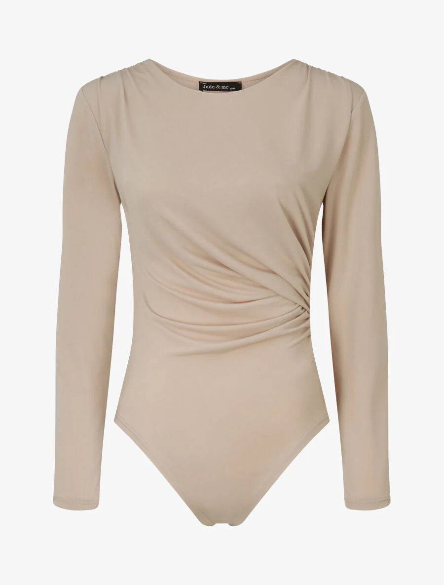 Lange mouw gedrapeerde body - Beige