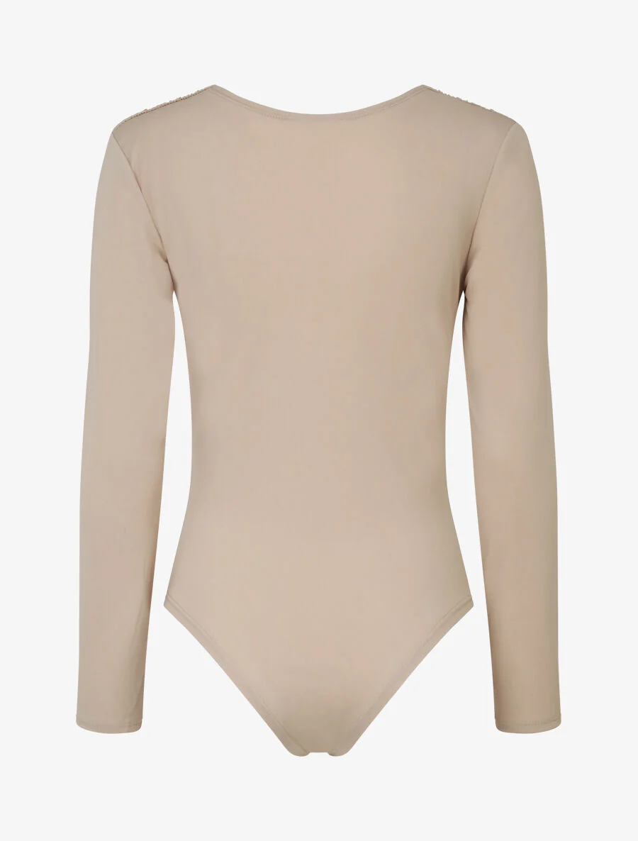 Lange mouw gedrapeerde body - Beige - Image 2