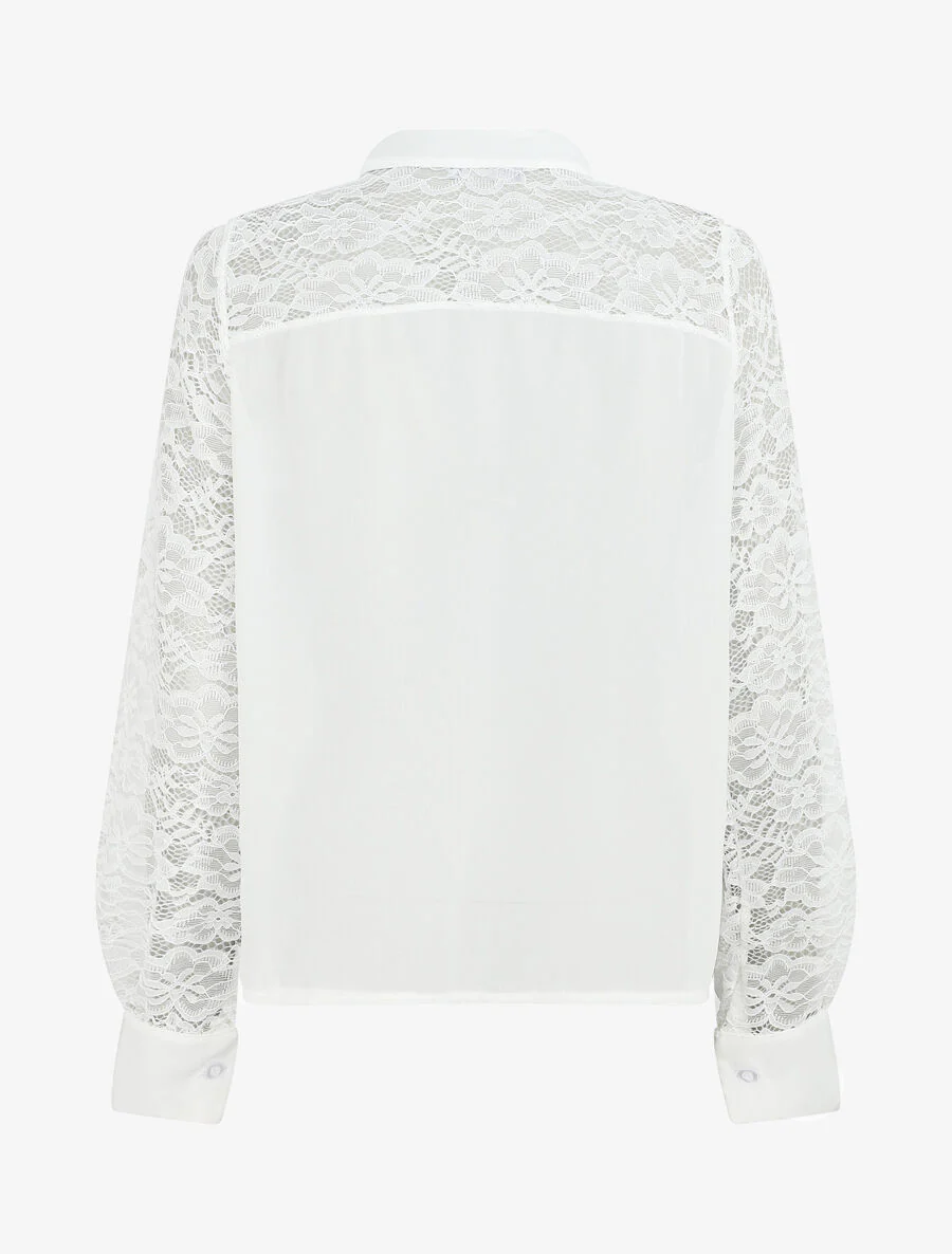 Lange mouwen blouse met kanten gaatjes - Wit - Image 2