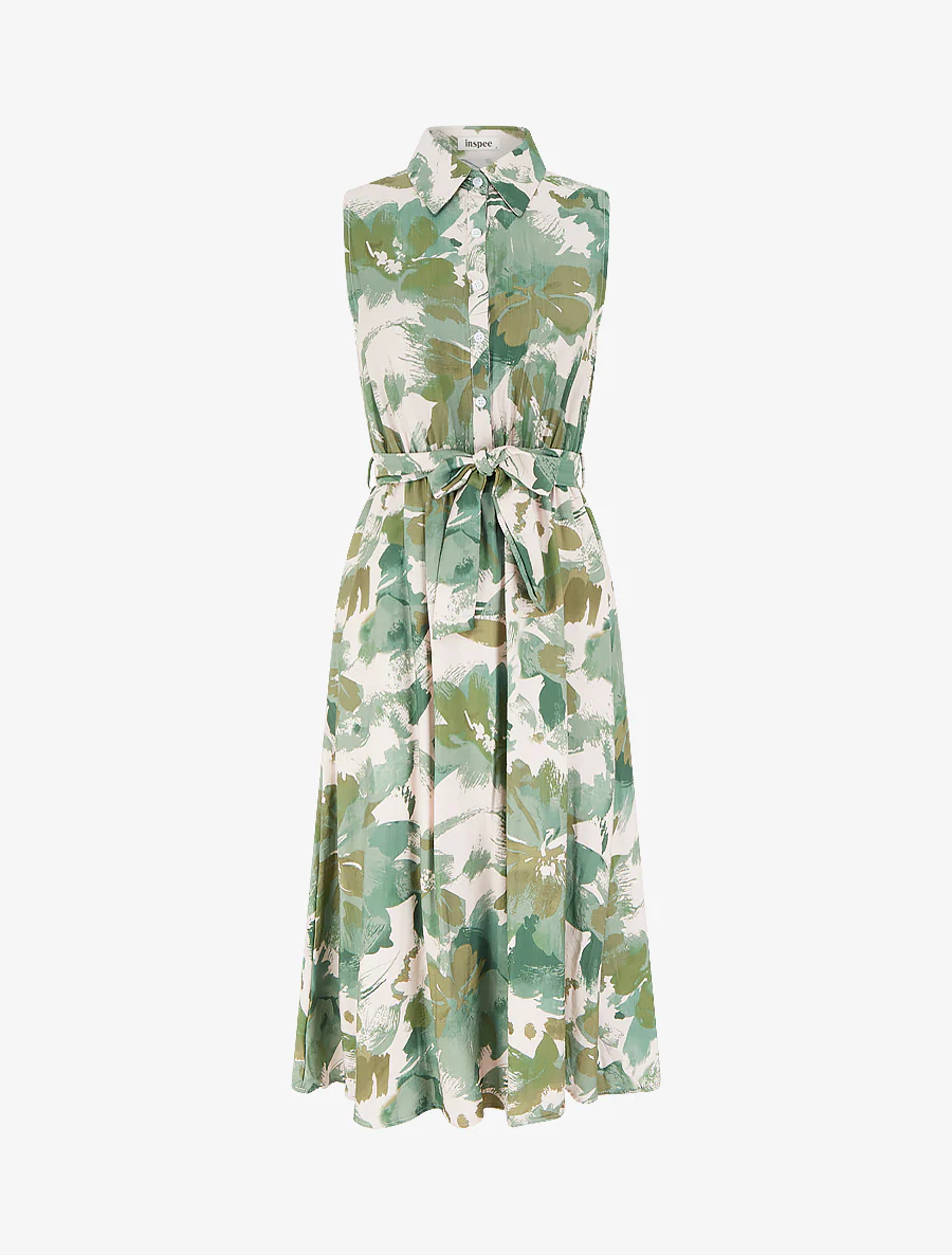 Lange overhemdjurk met abstracte print - Groen