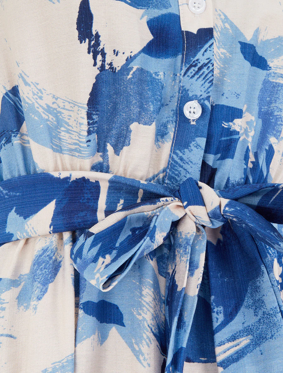 Lange overhemdjurk met abstracte print - Blauw - Image 3