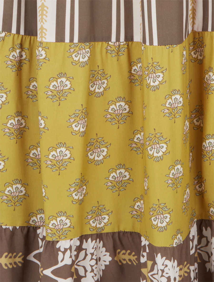 Lange patchwork rok met een uitlopende snit - Bruin - Image 3