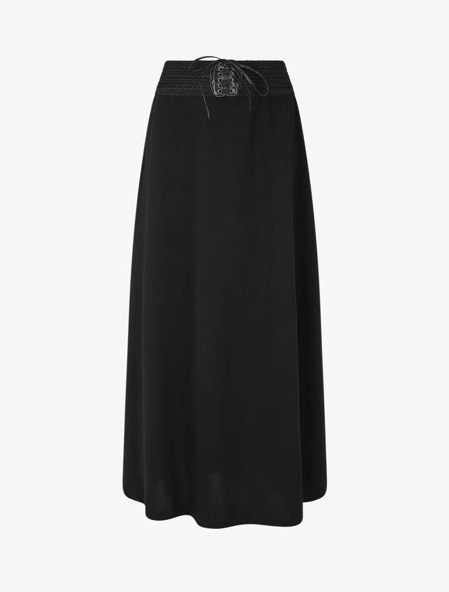 Lange rechte effen rok met elastische taille - zwart