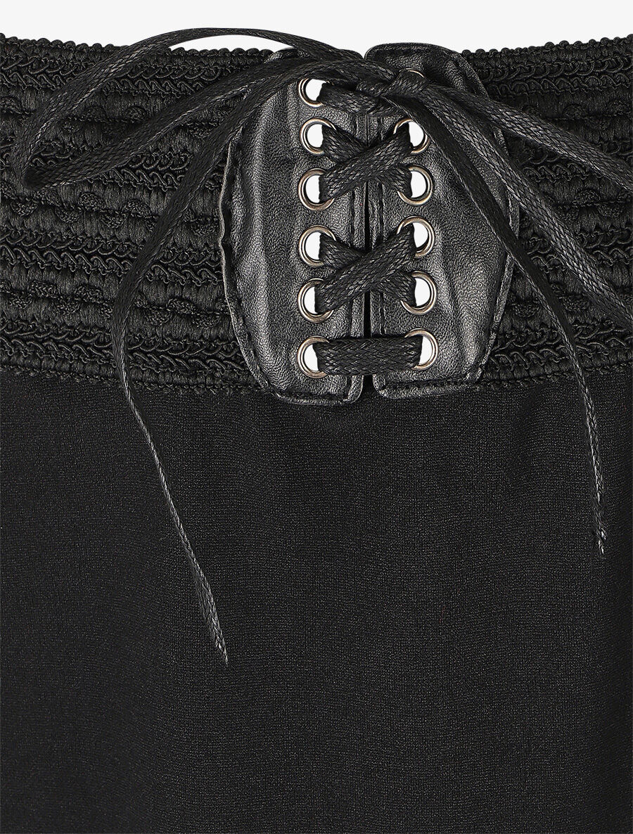 Lange rechte effen rok met elastische taille - zwart - Image 3