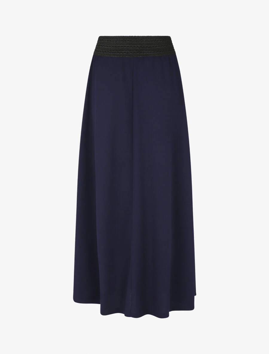 Lange rechte effen rok met elastische taille - Marineblauw - Image 2