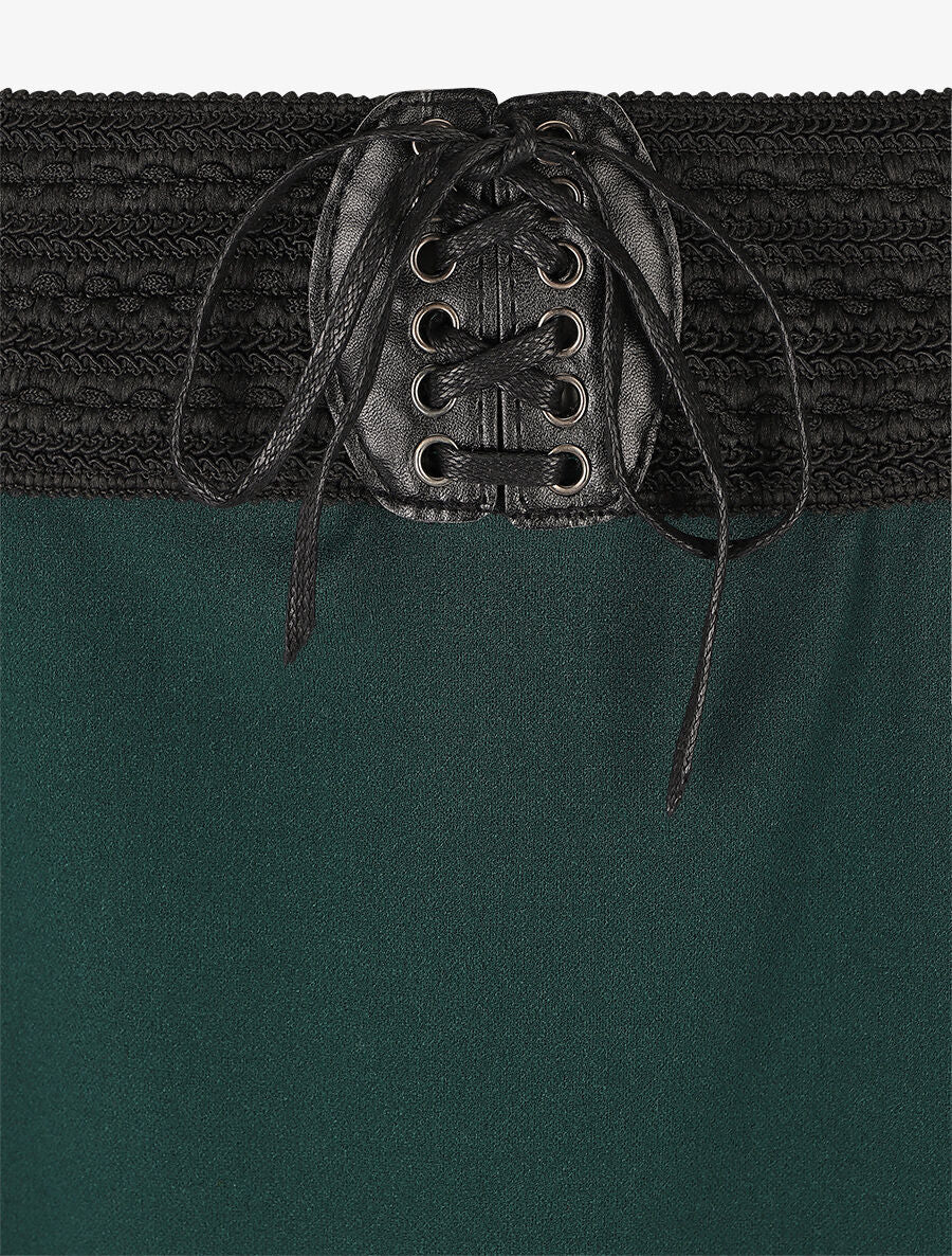 Lange rechte effen rok met elastische taille - Dennengroen - Image 3